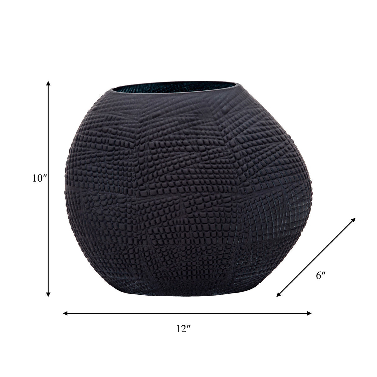 Glass 10"h Textured Vase, Black