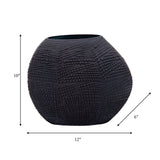 Glass 10"h Textured Vase, Black