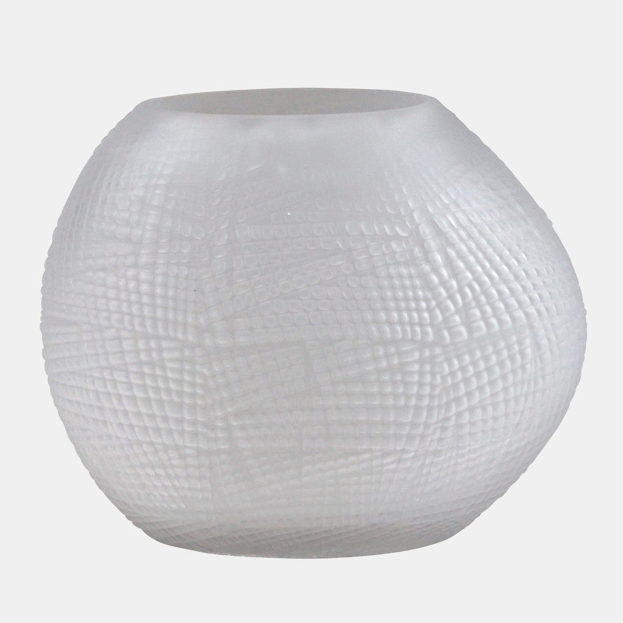 Glass 10"h Textured Vase, Frosted White