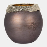 Glass,10",oval Hurricane,charred Coal/gold