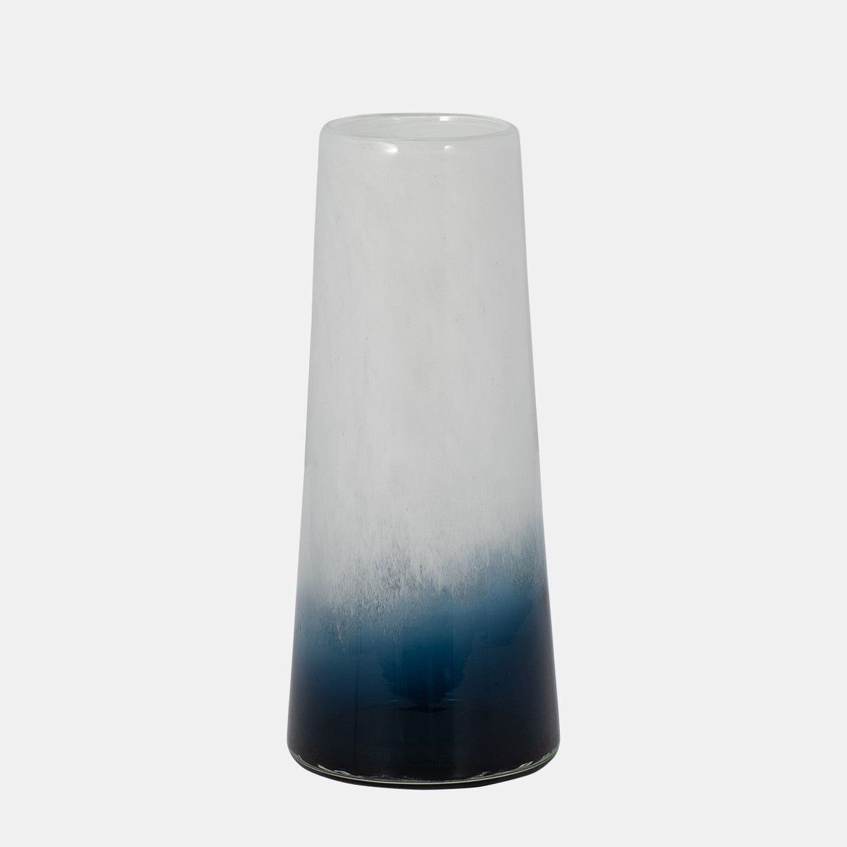 Glass, 11" Blue Waters Vase, Blue/white