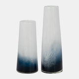 Glass, 11" Blue Waters Vase, Blue/white