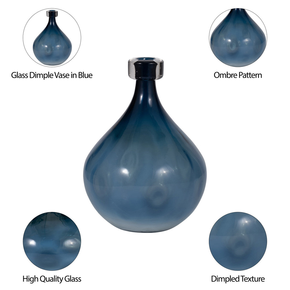 Glass, 11" Dimple Vase Blue