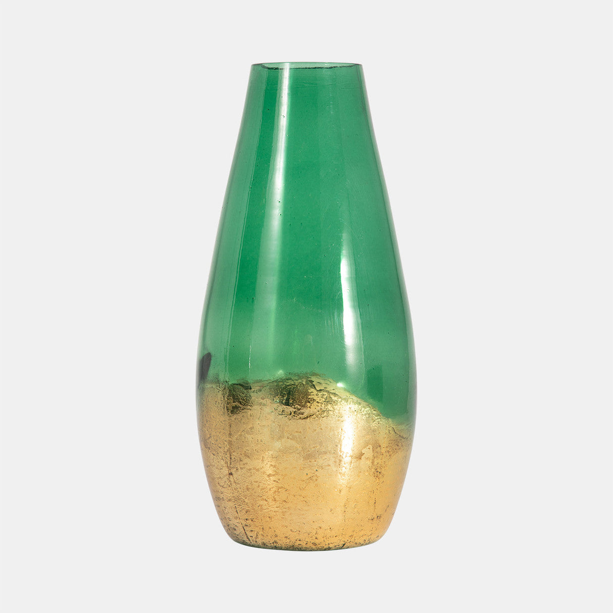 Glass, 11" Gold Dipped Vase, Green