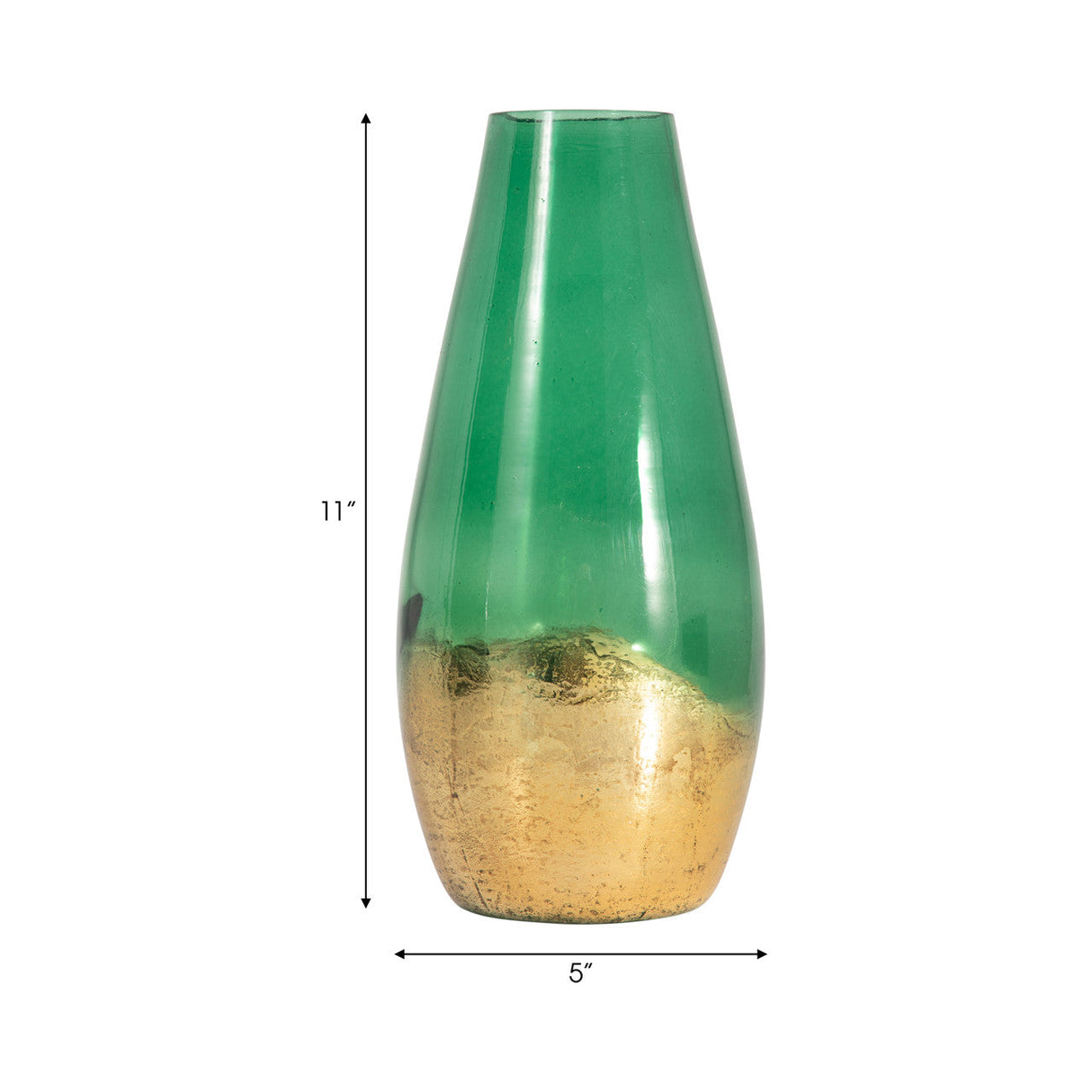 Glass, 11" Gold Dipped Vase, Green