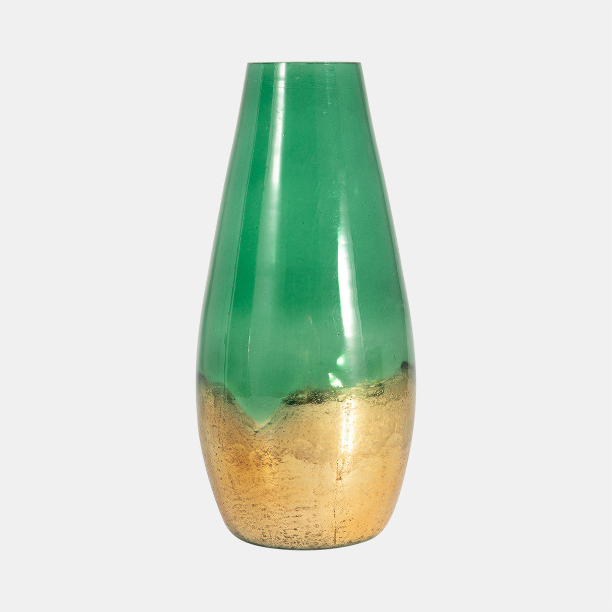 Glass, 11" Gold Dipped Vase, Green