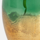 Glass, 11" Gold Dipped Vase, Green