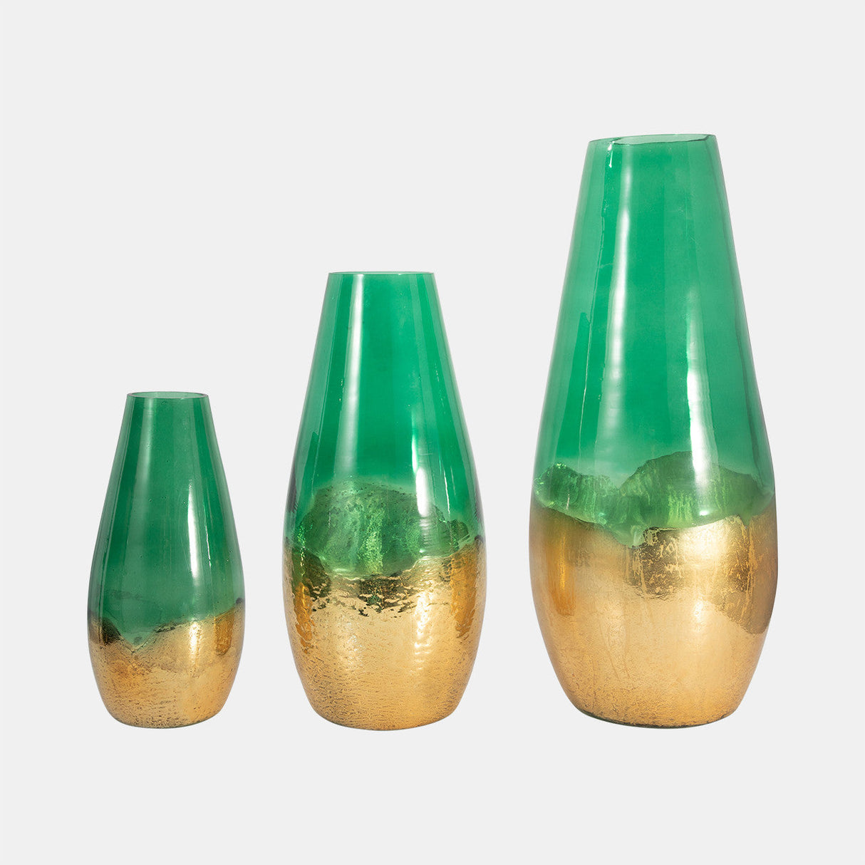 Glass, 11" Gold Dipped Vase, Green