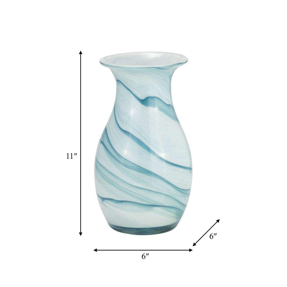 Glass, 11"h 2-tone Vase, Blue/white