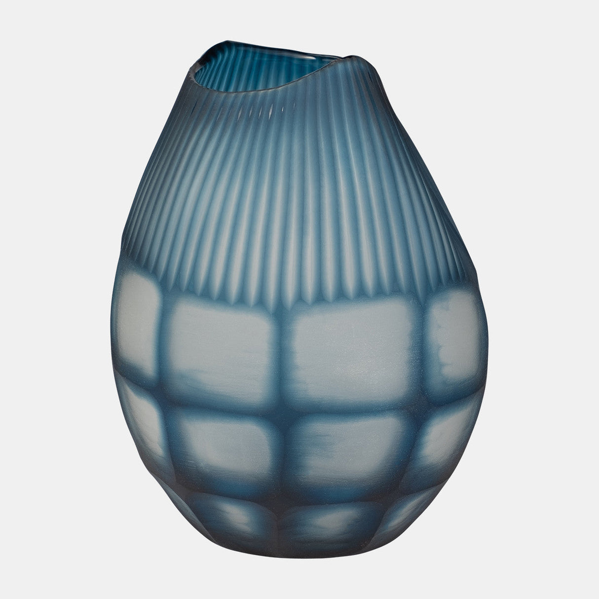 Glass, 12" Carved Vase Blue