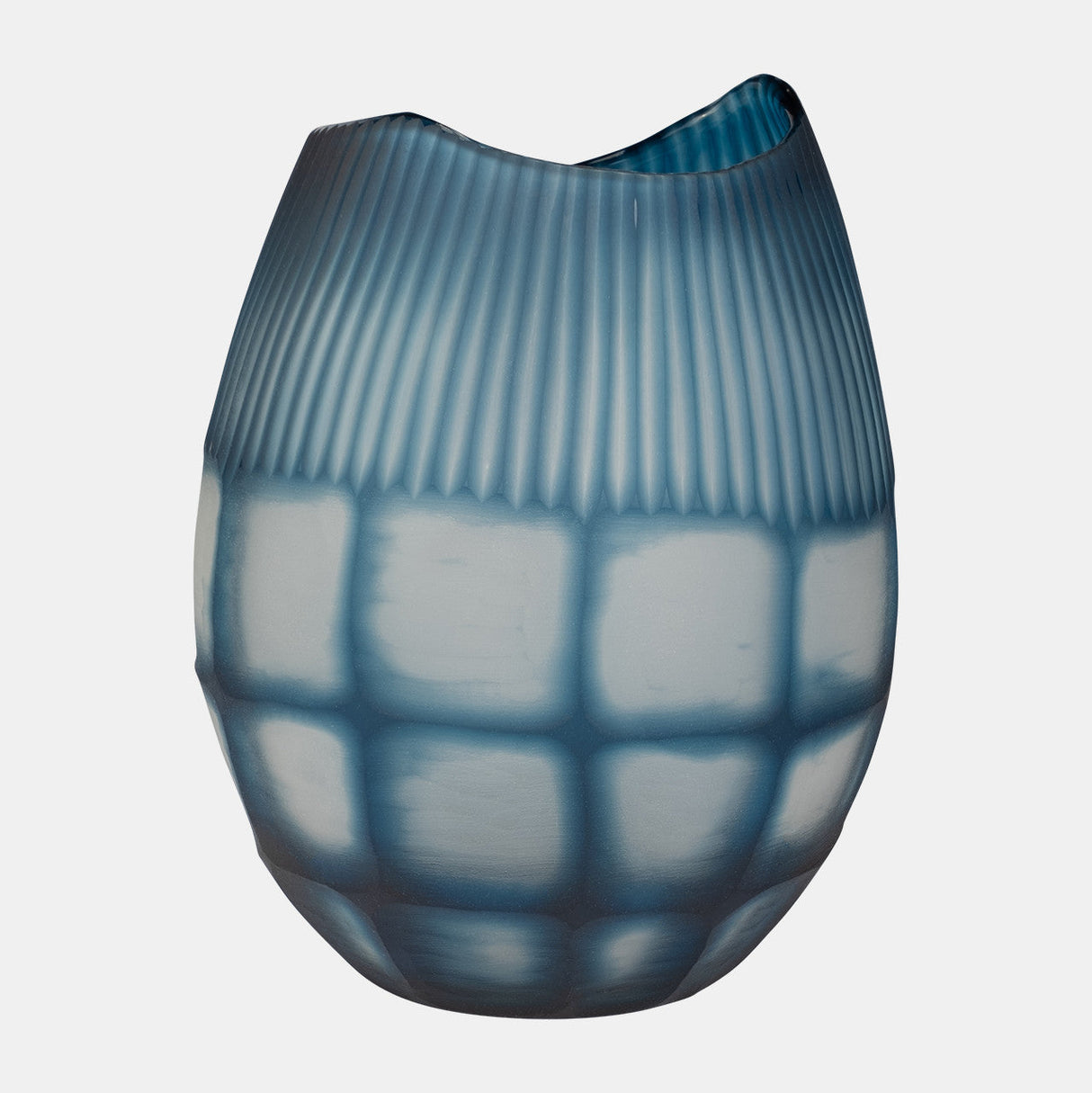 Glass, 12" Carved Vase Blue