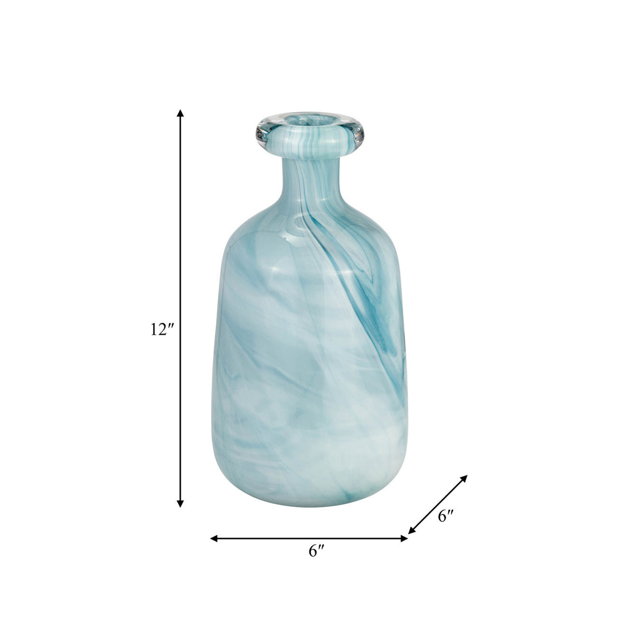 Glass, 12"h Bottle Vase, Teal