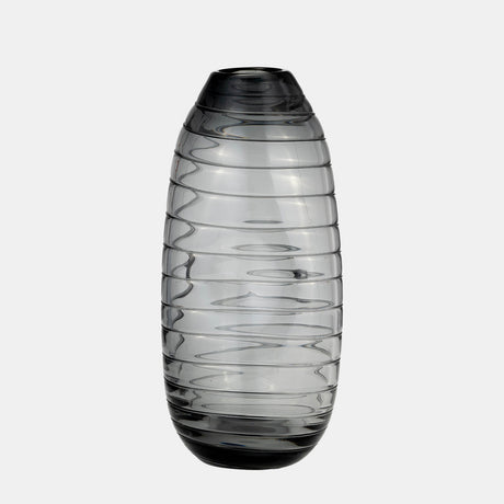 Glass, 12"h Pinched Vase, Smoke