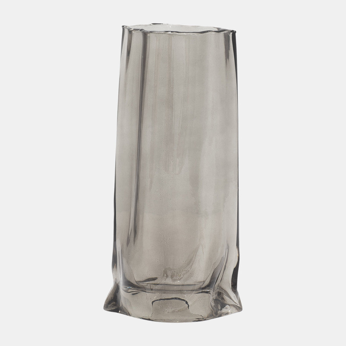 Glass, 12" Paper Bag Vase, Smoke