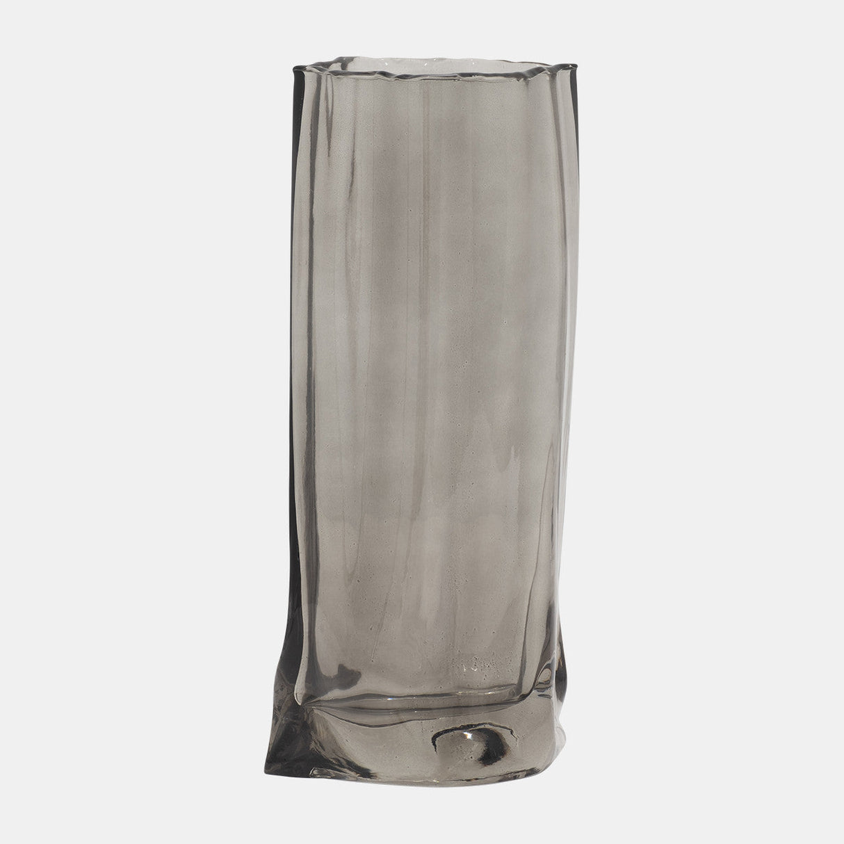 Glass, 12" Paper Bag Vase, Smoke