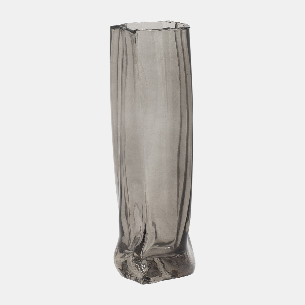 Glass, 12" Paper Bag Vase, Smoke