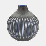 Glass, 12" Ridged Vase, Blue/gray