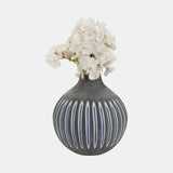 Glass, 12" Ridged Vase, Blue/gray