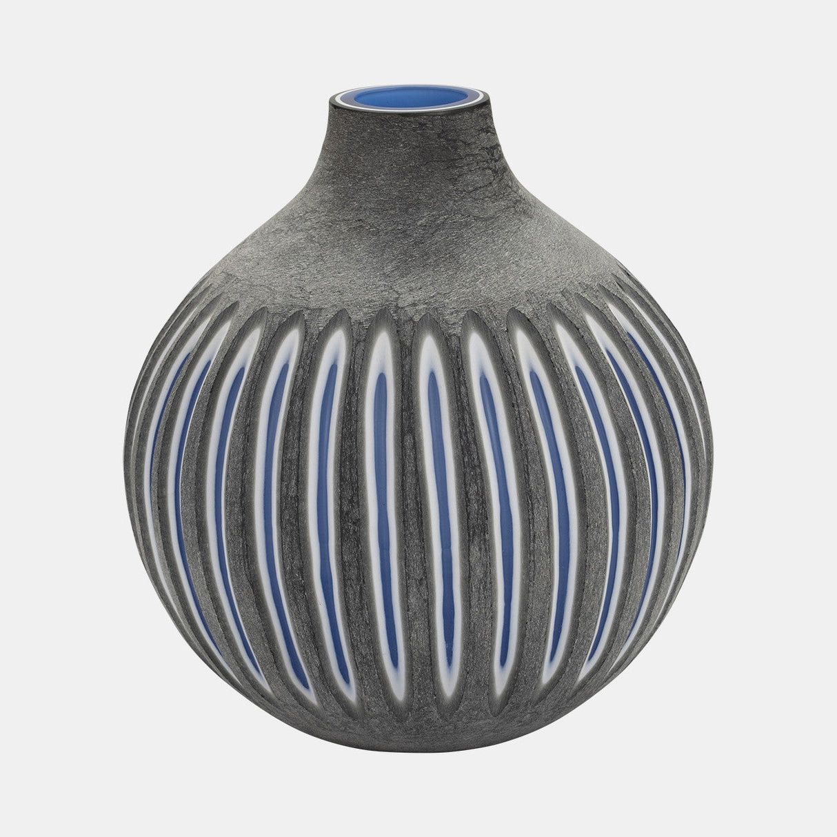 Glass, 12" Ridged Vase, Blue/gray