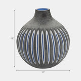 Glass, 12" Ridged Vase, Blue/gray