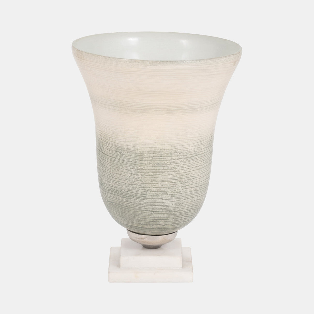 Glass, 12" Vase On Marble Base, Sage/ivory Kd