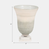 Glass, 12" Vase On Marble Base, Sage/ivory Kd