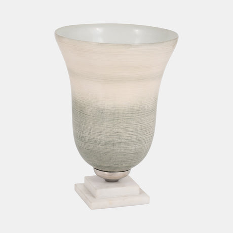 Glass, 12" Vase On Marble Base, Sage/ivory Kd