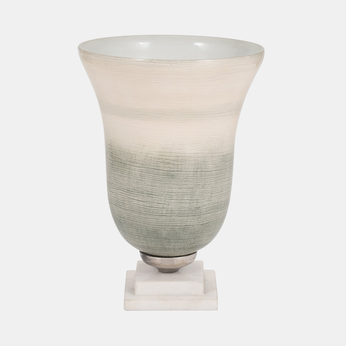 Glass, 12" Vase On Marble Base, Sage/ivory Kd