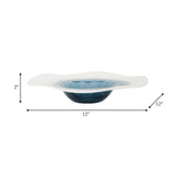 Glass, 12l" Blue Waters Bowl, Blue/white