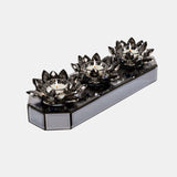 Glass 13" 3 Lotus Mirrored Candle Holder, Black