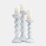 Glass, 13"h, Bubbly Candle Holder, Wht Enam