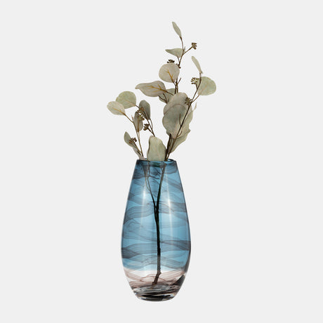 Glass, 13"h Swirl Vase, Blue
