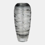 Glass, 13"h Veined Vase, Smoke