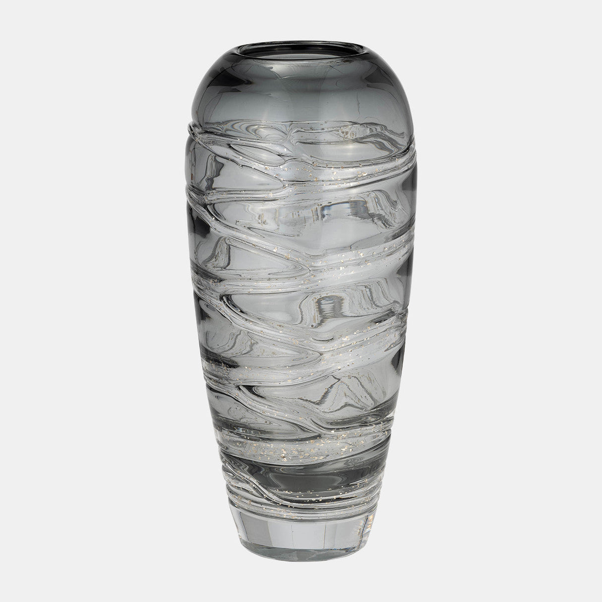 Glass, 13"h Veined Vase, Smoke