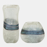 Glass, 14" Azurite Vase, Blue/gray