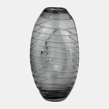 Glass, 14"h Pinched Vase, Smoke