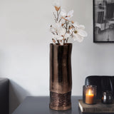 Glass, 14" Textured Enamel Vase, Bronze