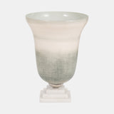 Glass, 14" Vase On Marble Base, Sage/ivory Kd