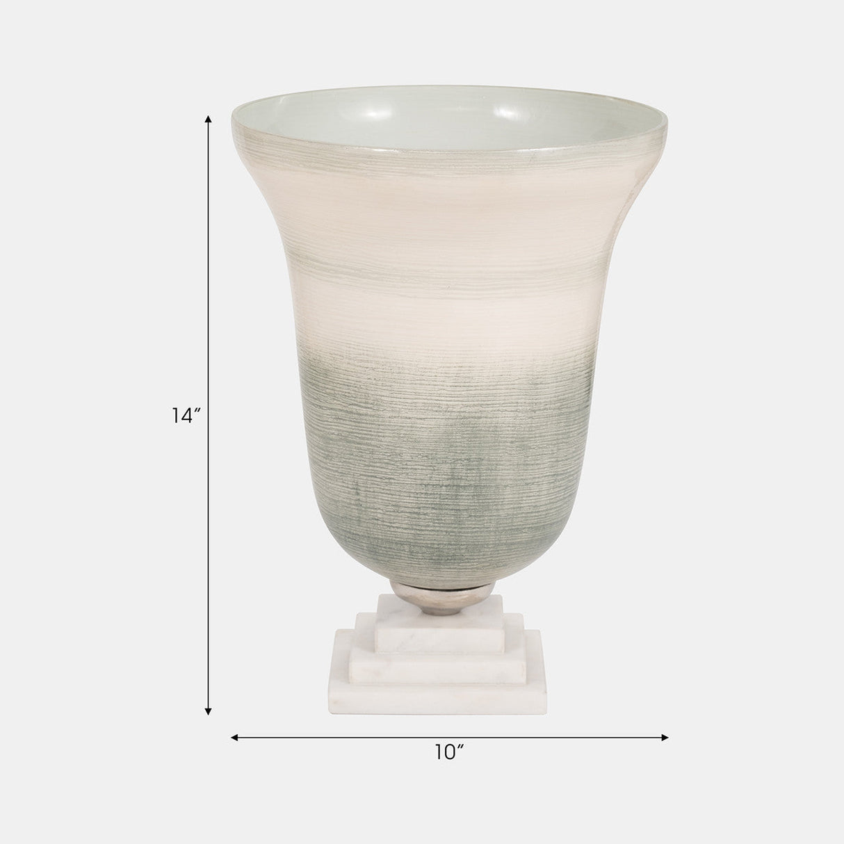 Glass, 14" Vase On Marble Base, Sage/ivory Kd