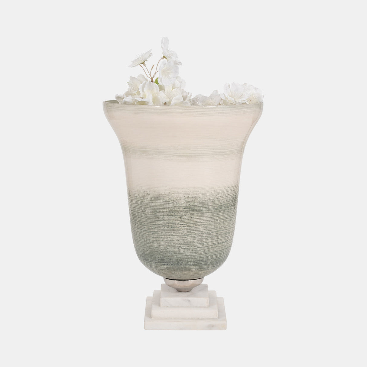 Glass, 14" Vase On Marble Base, Sage/ivory Kd