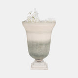 Glass, 14" Vase On Marble Base, Sage/ivory Kd