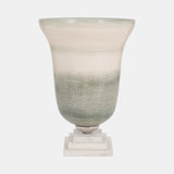 Glass, 14" Vase On Marble Base, Sage/ivory Kd