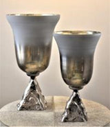 Glass, 15" 2-tone Chalice Vase, Metallic Kd