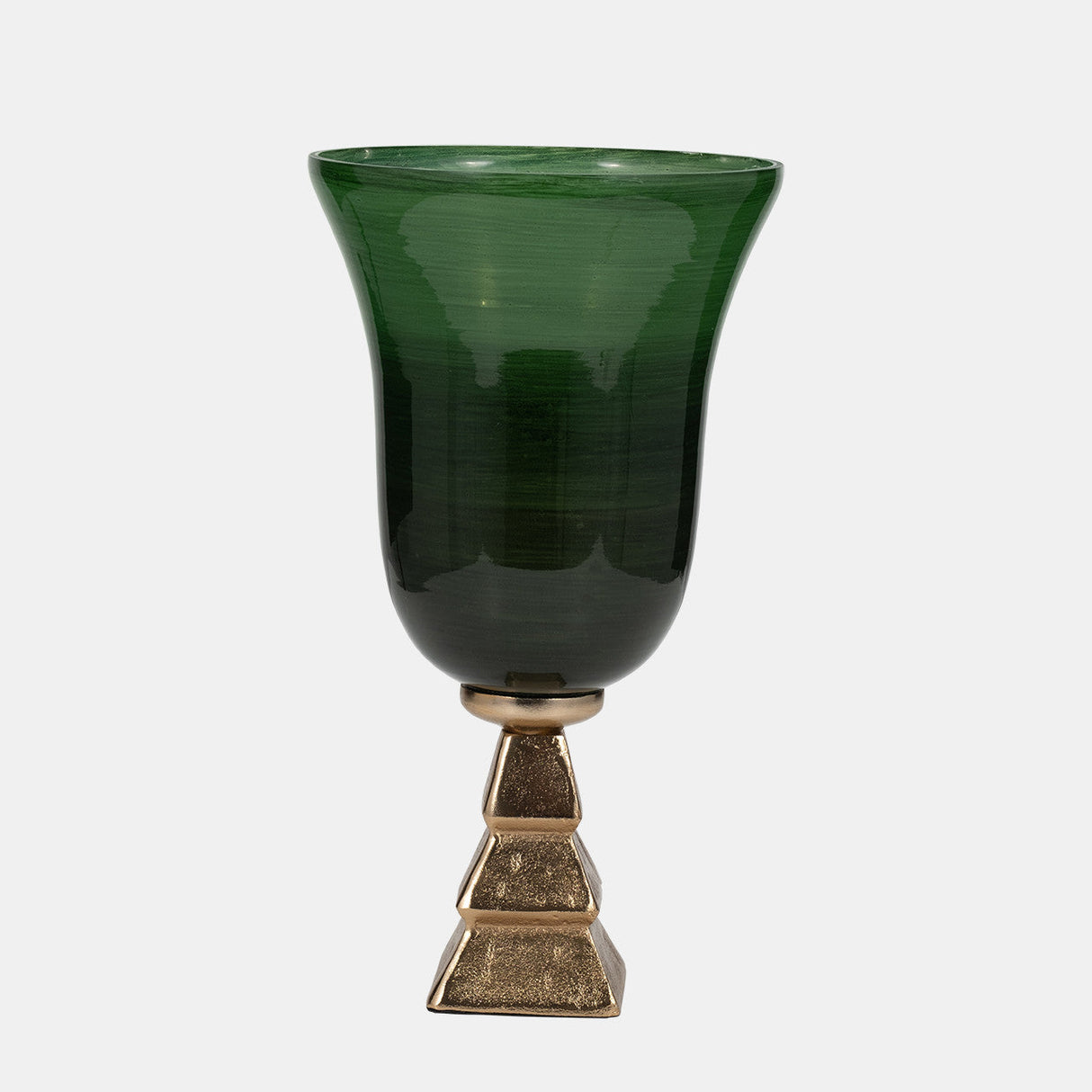 Glass, 15" 5th Ave Vase On Stand, Green/gold