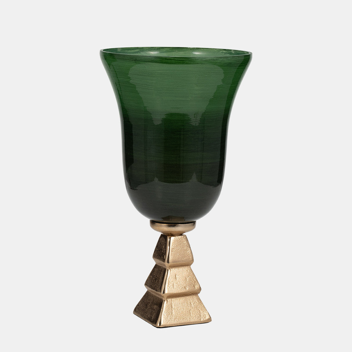 Glass, 15" 5th Ave Vase On Stand, Green/gold