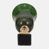 Glass, 15" 5th Ave Vase On Stand, Green/gold