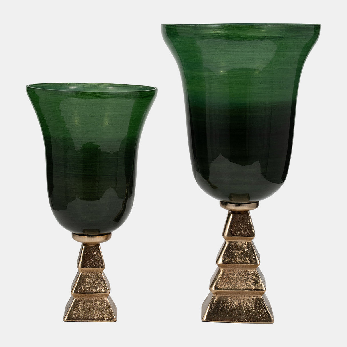 Glass, 15" 5th Ave Vase On Stand, Green/gold