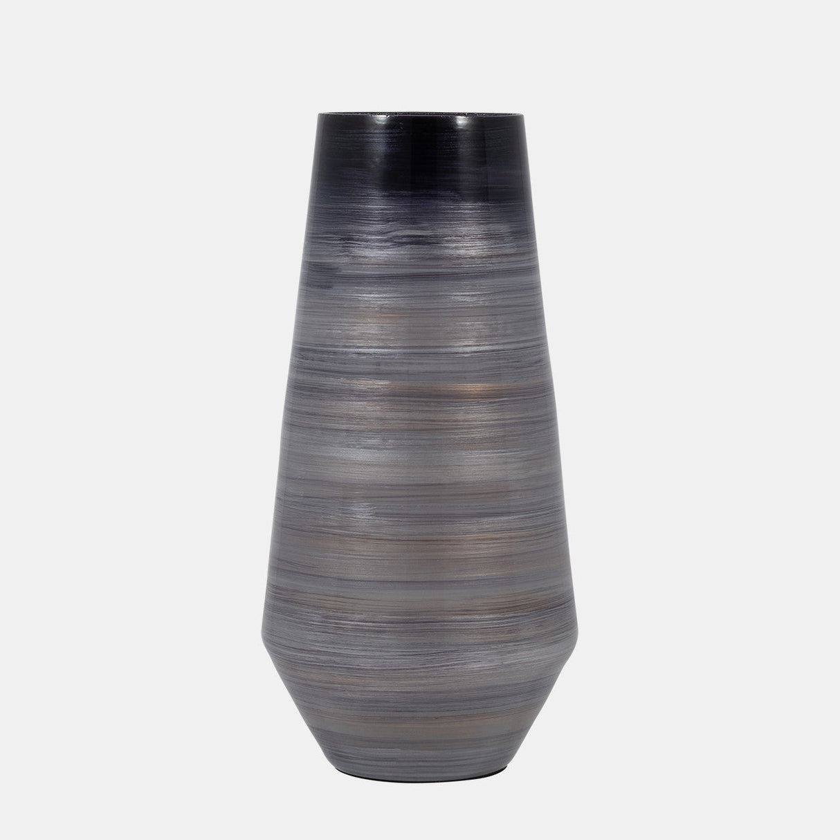 Glass, 15" Enameled Vase, Gray/black