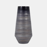 Glass, 15" Enameled Vase, Gray/black