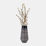 Glass, 15" Enameled Vase, Gray/black